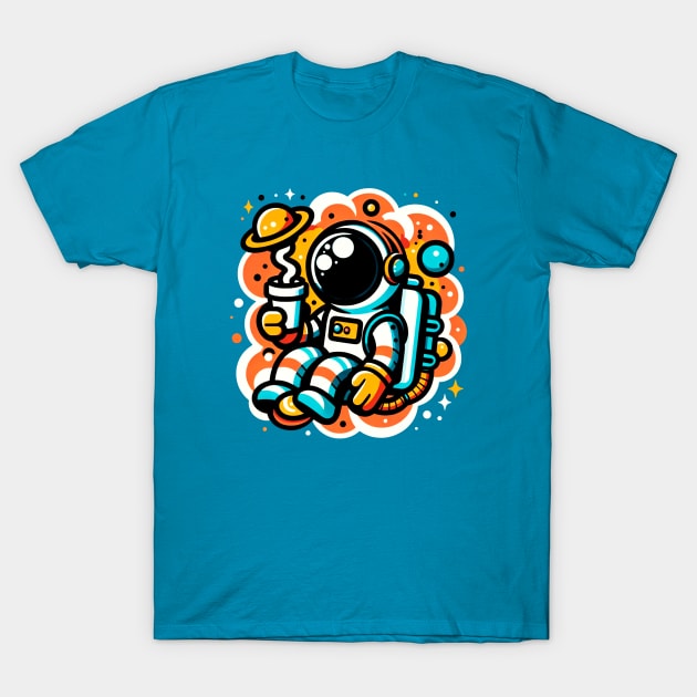 Astronaut's Space Coffee Adventure T-Shirt by OnyxBlackStudio